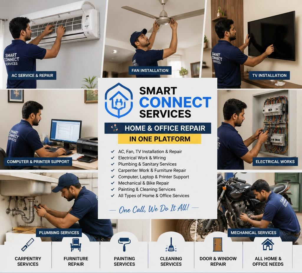 SevaPointX professionals doing AC, fan, TV, electrical, plumbing, carpentry and cleaning work